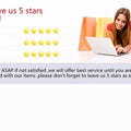 Customer satisfaction rating request with a woman lying by shopping bags, promoting 5-star feedback.