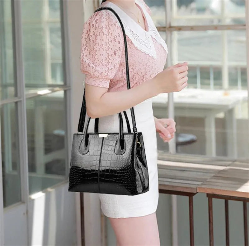 Handbag- Women Patent Pu Leather Mother Crossbody Bag Large Capacity