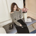 Top- Women's Casual Solid Loose Sweaters Female Sexy Halter Slash