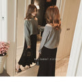 Top- Women's Casual Solid Loose Sweaters Female Sexy Halter Slash