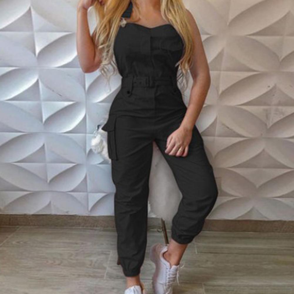 Jumpsuit High Waist Cargo  Slim Trendy Casual Pocket Halter Overall WoSPECIFICATIONSBrand Name: NoEnName_NullStyle: CasualOrigin: Mainland ChinaCN: GuangdongMaterial: POLYESTERDecoration: noneFabric Type: BroadclothPattern Type: SolidPDMEwomenstorenull