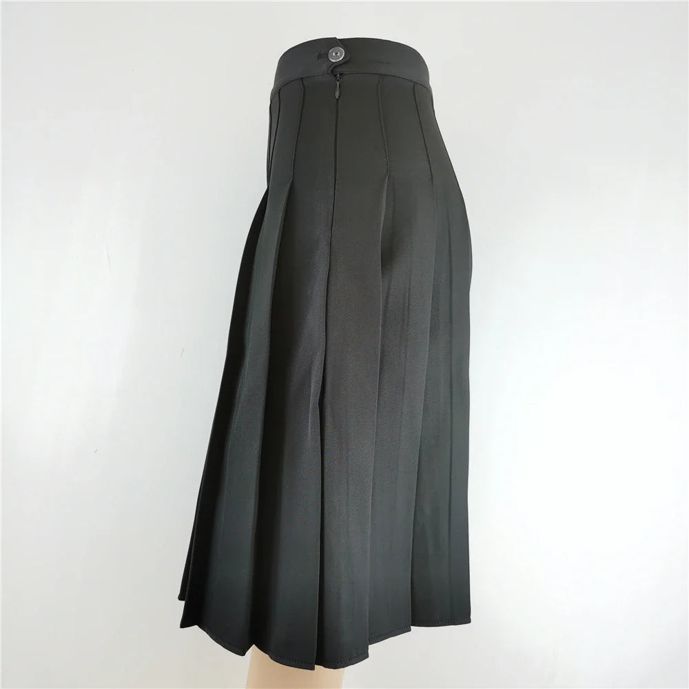 Skirts- Pleated Long Skirt Fashion Clothing Black White for Women