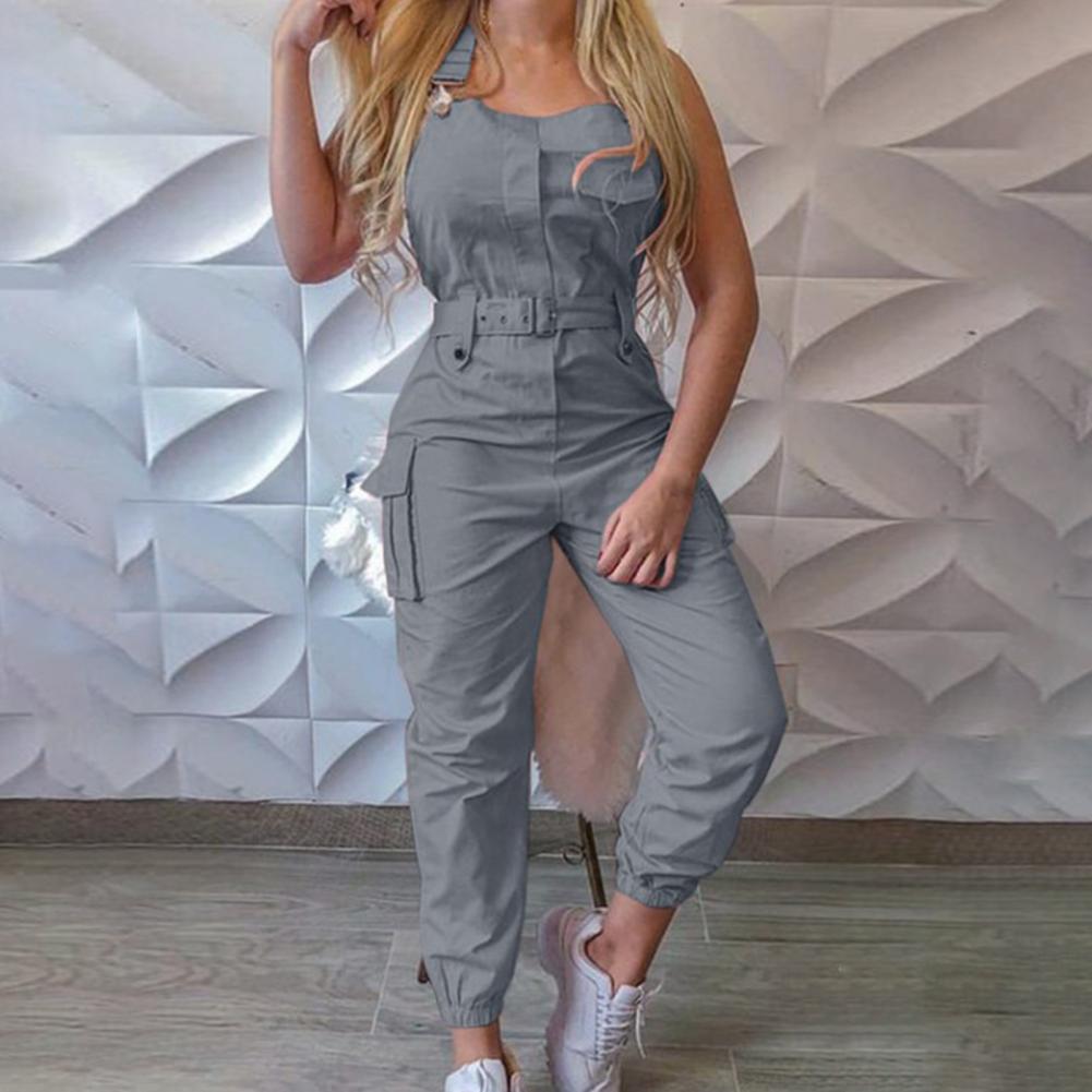 Jumpsuit High Waist Cargo  Slim Trendy Casual Pocket Halter Overall WoSPECIFICATIONSBrand Name: NoEnName_NullStyle: CasualOrigin: Mainland ChinaCN: GuangdongMaterial: POLYESTERDecoration: noneFabric Type: BroadclothPattern Type: SolidPDMEwomenstorenull