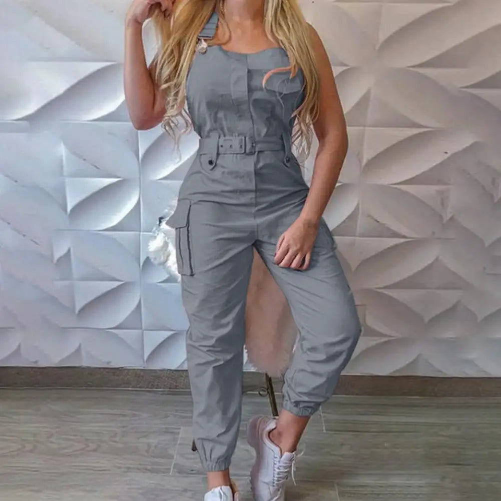 Jumpsuit High Waist Cargo  Slim Trendy Casual Pocket Halter Overall WoSPECIFICATIONSBrand Name: NoEnName_NullStyle: CasualOrigin: Mainland ChinaCN: GuangdongMaterial: POLYESTERDecoration: noneFabric Type: BroadclothPattern Type: SolidPDMEwomenstorenull