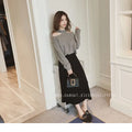 Top- Women's Casual Solid Loose Sweaters Female Sexy Halter Slash