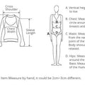 Diagram illustrating measurement points for women's blazer, including cross shoulder, chest width, sleeve length, and body length.