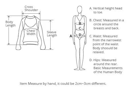 Diagram illustrating measurement points for women's blazer, including cross shoulder, chest width, sleeve length, and body length.