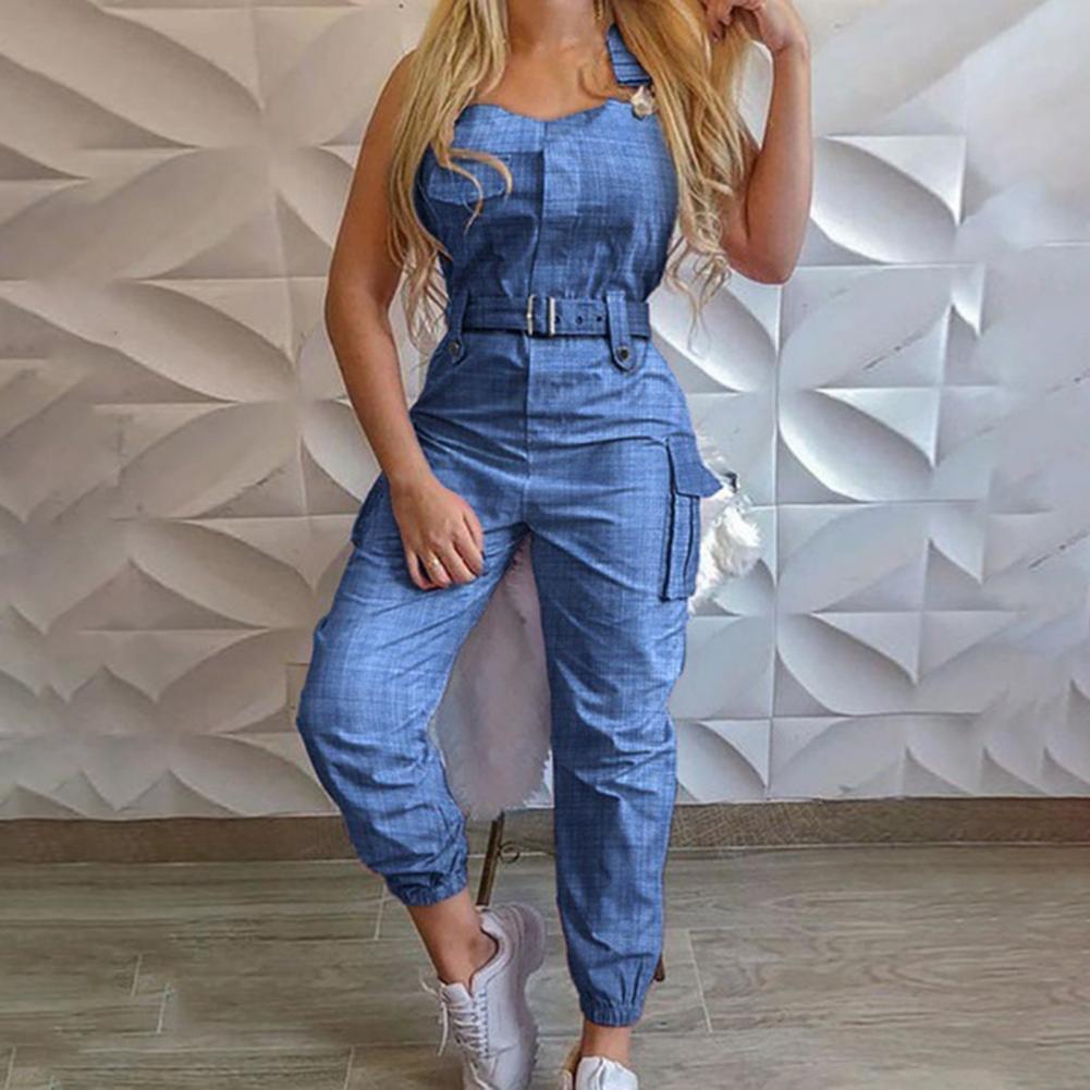 Jumpsuit High Waist Cargo  Slim Trendy Casual Pocket Halter Overall WoSPECIFICATIONSBrand Name: NoEnName_NullStyle: CasualOrigin: Mainland ChinaCN: GuangdongMaterial: POLYESTERDecoration: noneFabric Type: BroadclothPattern Type: SolidPDMEwomenstorenull