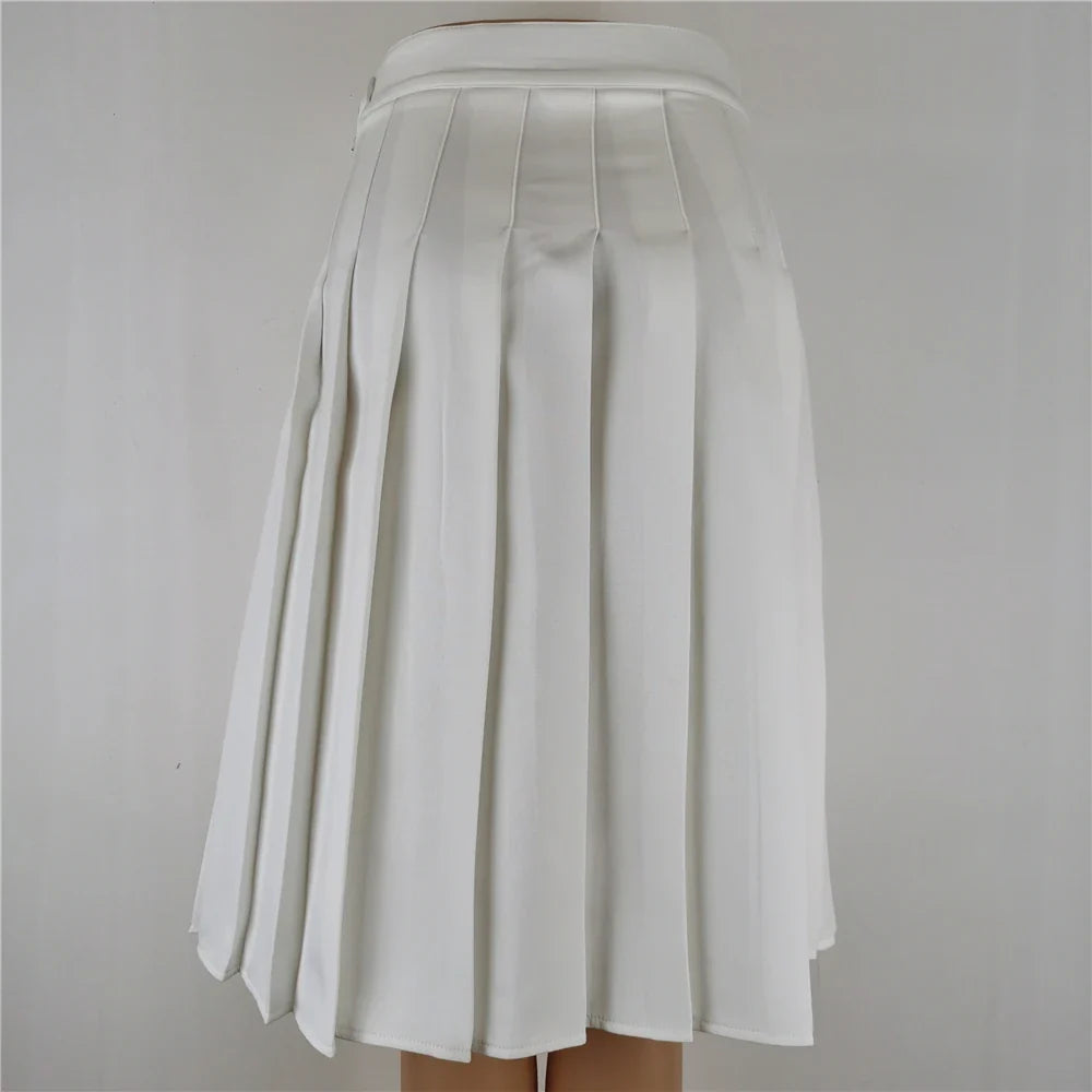 Skirts- Pleated Long Skirt Fashion Clothing Black White for Women