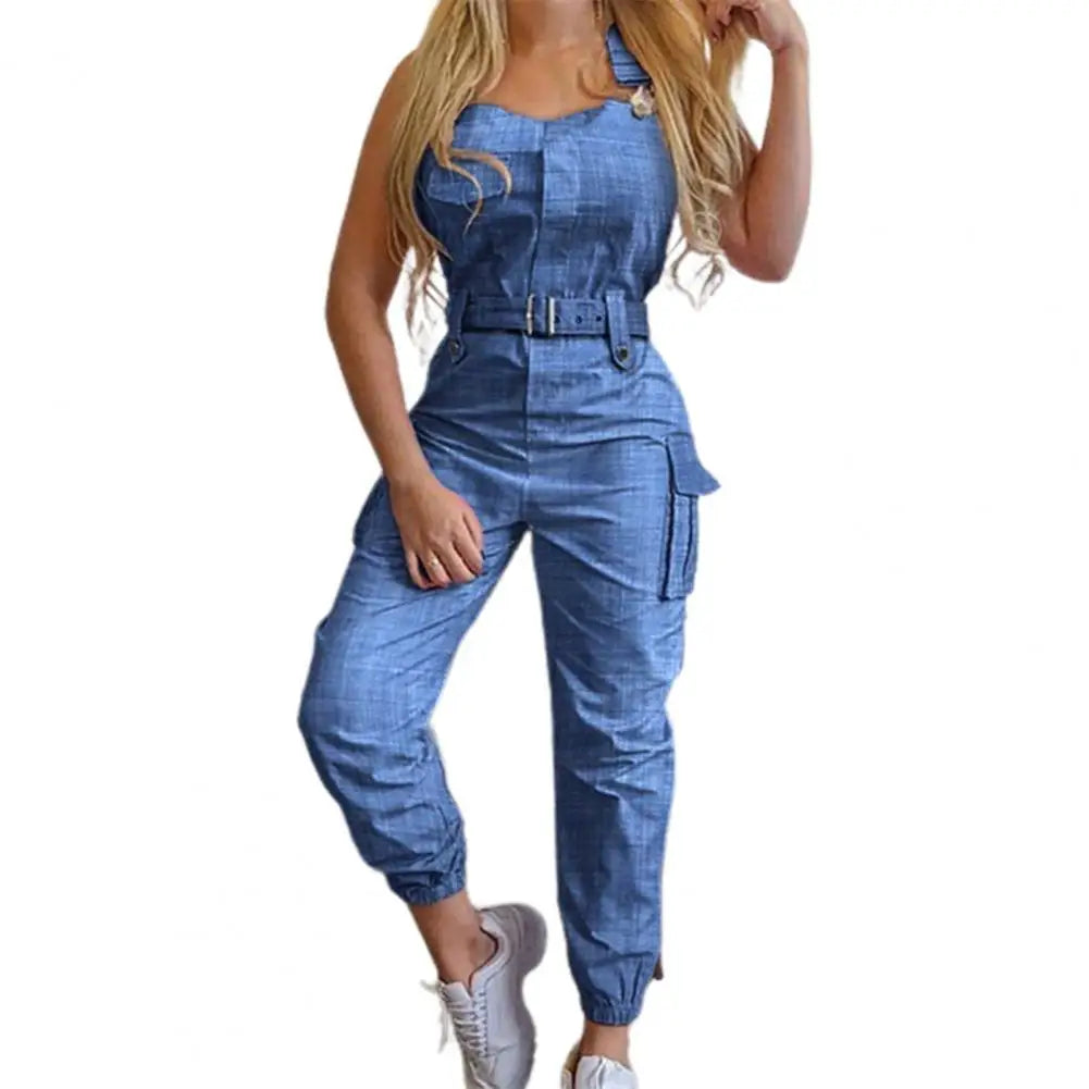 Jumpsuit High Waist Cargo  Slim Trendy Casual Pocket Halter Overall WoSPECIFICATIONSBrand Name: NoEnName_NullStyle: CasualOrigin: Mainland ChinaCN: GuangdongMaterial: POLYESTERDecoration: noneFabric Type: BroadclothPattern Type: SolidPDMEwomenstorenull