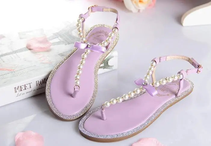 Shoes flat pearl sandals comfortable string bead beach slippers casualSPECIFICATIONSDepartment Name: ADULTBrand Name: Yue JabonModel Number: 11752Side Vamp Type: OpenBack Counter Type: Ankle StrapStyle: fashionFashion Element: String BDMEwomenstorenull