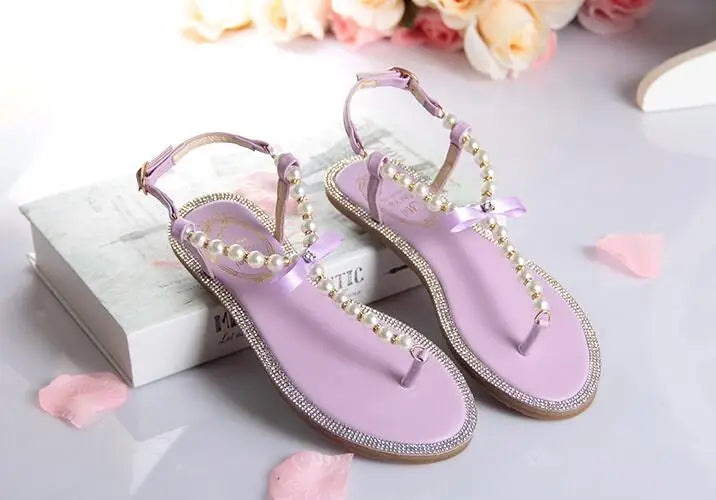 Shoes flat pearl sandals comfortable string bead beach slippers casualSPECIFICATIONSDepartment Name: ADULTBrand Name: Yue JabonModel Number: 11752Side Vamp Type: OpenBack Counter Type: Ankle StrapStyle: fashionFashion Element: String BDMEwomenstorenull