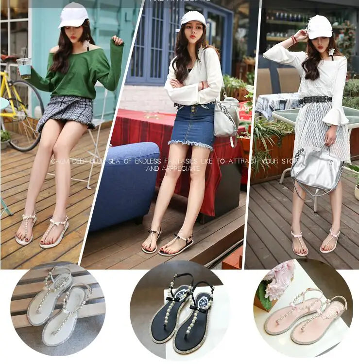 Shoes flat pearl sandals comfortable string bead beach slippers casualSPECIFICATIONSDepartment Name: ADULTBrand Name: Yue JabonModel Number: 11752Side Vamp Type: OpenBack Counter Type: Ankle StrapStyle: fashionFashion Element: String BDMEwomenstorenull