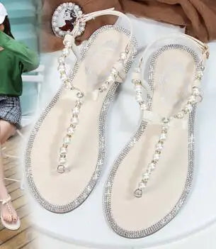 Shoes flat pearl sandals comfortable string bead beach slippers casualSPECIFICATIONSDepartment Name: ADULTBrand Name: Yue JabonModel Number: 11752Side Vamp Type: OpenBack Counter Type: Ankle StrapStyle: fashionFashion Element: String BDMEwomenstorenull