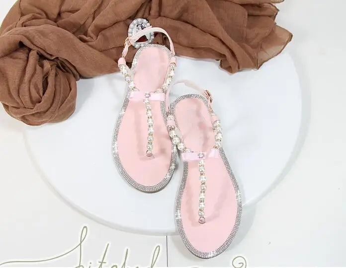 Shoes flat pearl sandals comfortable string bead beach slippers casualSPECIFICATIONSDepartment Name: ADULTBrand Name: Yue JabonModel Number: 11752Side Vamp Type: OpenBack Counter Type: Ankle StrapStyle: fashionFashion Element: String BDMEwomenstorenull