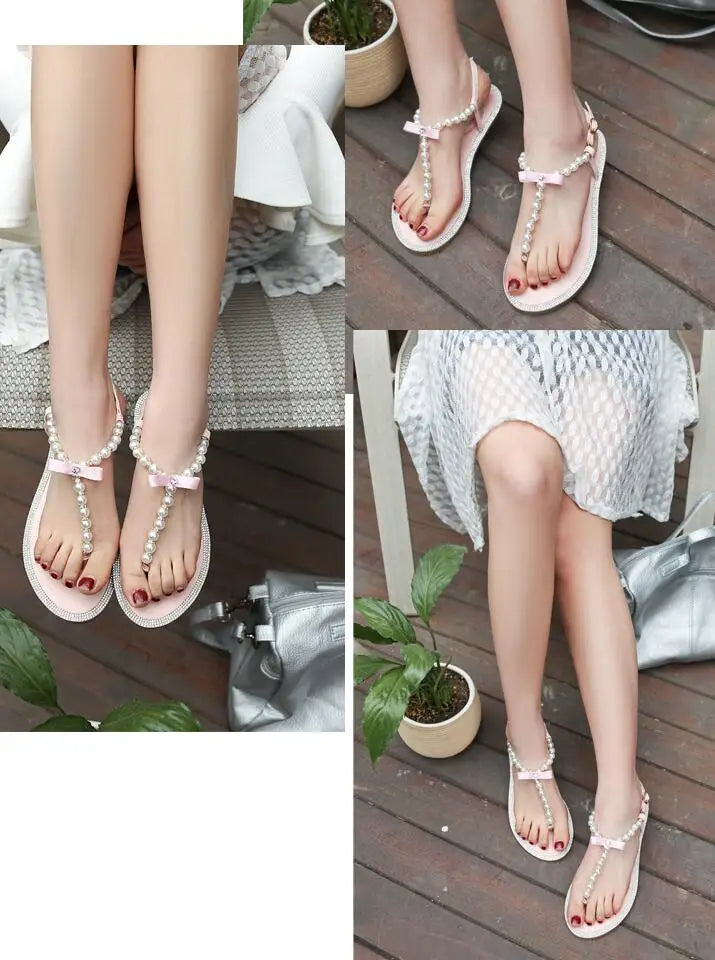 Shoes flat pearl sandals comfortable string bead beach slippers casualSPECIFICATIONSDepartment Name: ADULTBrand Name: Yue JabonModel Number: 11752Side Vamp Type: OpenBack Counter Type: Ankle StrapStyle: fashionFashion Element: String BDMEwomenstorenull