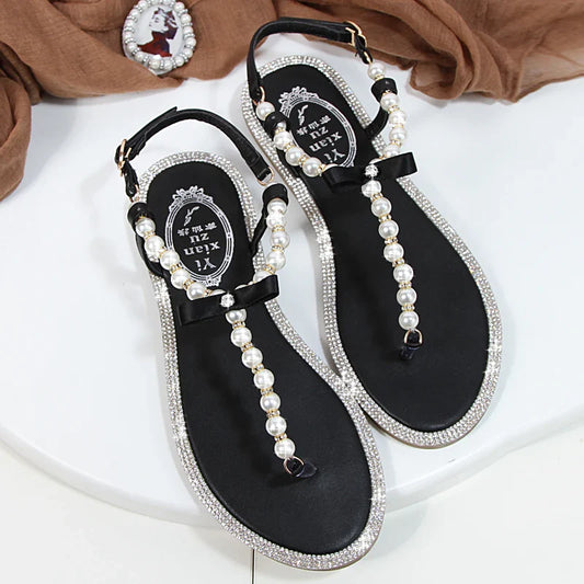 Shoes flat pearl sandals comfortable string bead beach slippers casualSPECIFICATIONSDepartment Name: ADULTBrand Name: Yue JabonModel Number: 11752Side Vamp Type: OpenBack Counter Type: Ankle StrapStyle: fashionFashion Element: String BDMEwomenstorenull