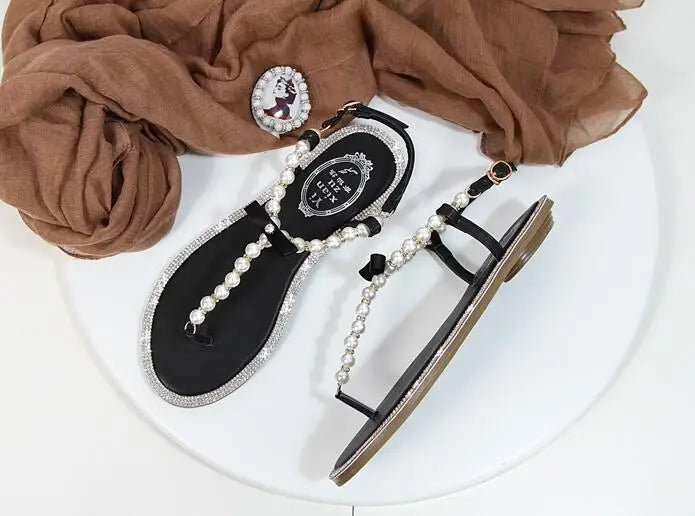 Shoes flat pearl sandals comfortable string bead beach slippers casualSPECIFICATIONSDepartment Name: ADULTBrand Name: Yue JabonModel Number: 11752Side Vamp Type: OpenBack Counter Type: Ankle StrapStyle: fashionFashion Element: String BDMEwomenstorenull