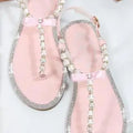 Shoes flat pearl sandals comfortable string bead beach slippers casualSPECIFICATIONSDepartment Name: ADULTBrand Name: Yue JabonModel Number: 11752Side Vamp Type: OpenBack Counter Type: Ankle StrapStyle: fashionFashion Element: String BDMEwomenstorenull