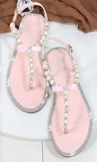 Shoes flat pearl sandals comfortable string bead beach slippers casualSPECIFICATIONSDepartment Name: ADULTBrand Name: Yue JabonModel Number: 11752Side Vamp Type: OpenBack Counter Type: Ankle StrapStyle: fashionFashion Element: String BDMEwomenstorenull