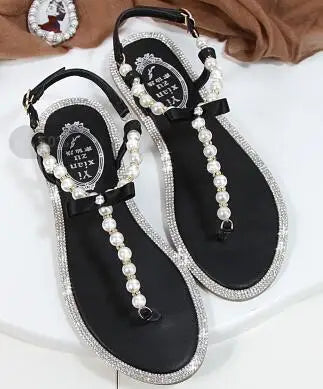 Shoes flat pearl sandals comfortable string bead beach slippers casualSPECIFICATIONSDepartment Name: ADULTBrand Name: Yue JabonModel Number: 11752Side Vamp Type: OpenBack Counter Type: Ankle StrapStyle: fashionFashion Element: String BDMEwomenstorenull