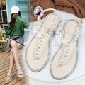 Shoes flat pearl sandals comfortable string bead beach slippers casualSPECIFICATIONSDepartment Name: ADULTBrand Name: Yue JabonModel Number: 11752Side Vamp Type: OpenBack Counter Type: Ankle StrapStyle: fashionFashion Element: String BDMEwomenstorenull