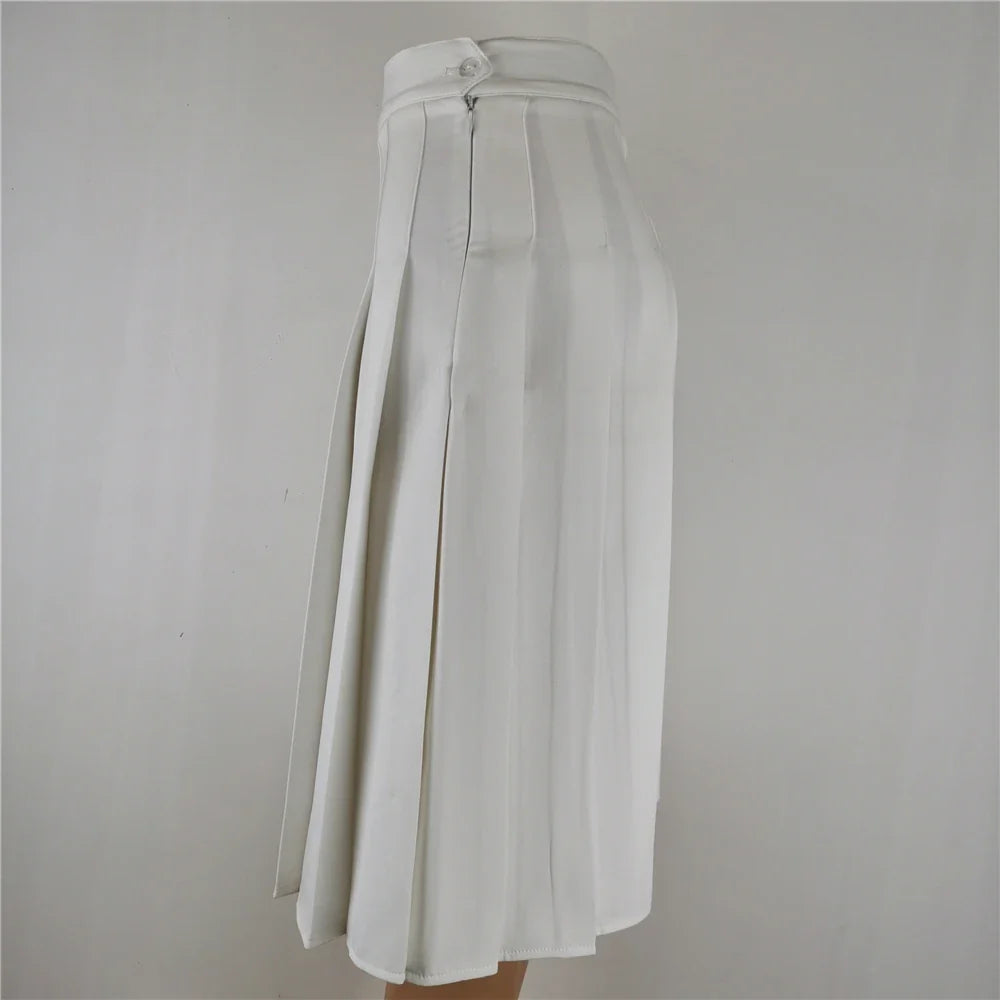 Skirts- Pleated Long Skirt Fashion Clothing Black White for Women