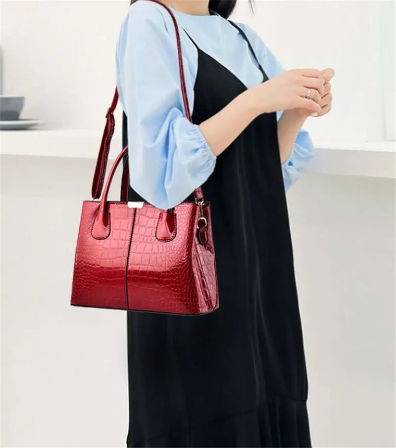 Handbag- Women Patent Pu Leather Mother Crossbody Bag Large Capacity