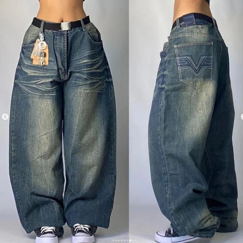 Denim High Waist Women Baggy Jeans with Pockets - Street Style