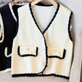 Vest Sweater Women Clothing V-neck Ruffles Single Breasted Vintage WaiSPECIFICATIONSBrand Name: JoinYouthStyle: vintageAge: JUNIOROrigin: Mainland ChinaCN: AnhuiSeason: Autumn/WinterThickness: StandardDecoration: ButtonMaterial: POLYESDMEwomenstorenull