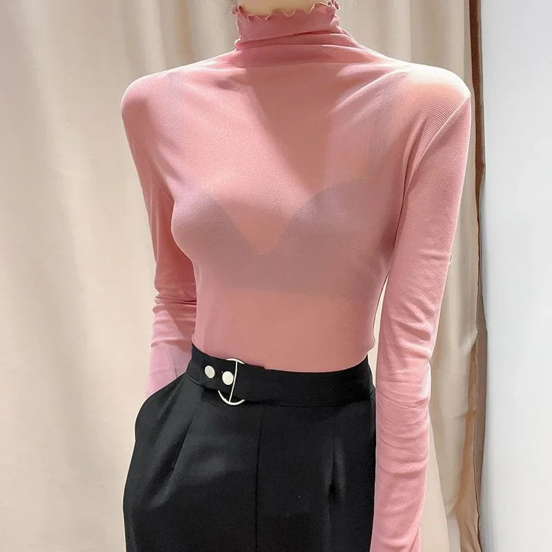 Bottom Blouse for Women in Spring Autumn Fashion Long-sleeved ThinSPECIFICATIONSBrand Name: AOVKOVSAStyle: Office LadyElasticity: High StrecthOrigin: Mainland ChinaCN: ZhejiangSeason: SummerFabric Type: LaceMaterial: POLYESTERPatteDMEwomenstorenull