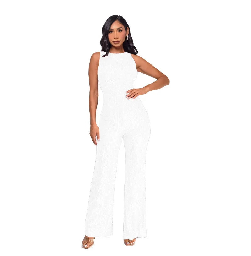 Sleeveless Sequined Jumpsuit Round Neck Slim Fit High Waist Sexy Sprin