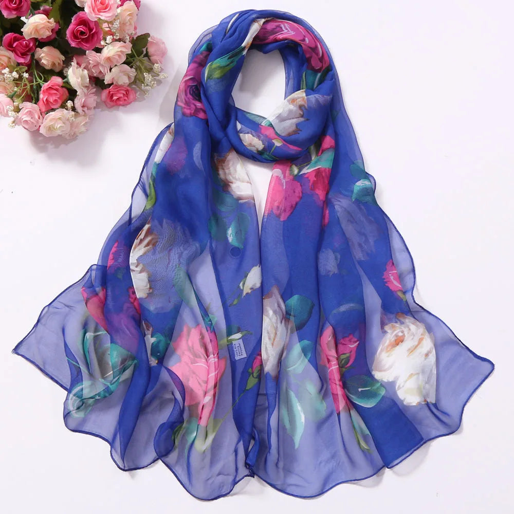 Scarf Women Foulard Shawl Bandana Elegant Beach Sun ProtectionSPECIFICATIONSDepartment Name: ADULTSize: 50*160cm(1cm=0.39in)pattern: RoseApply to season: Spring,Autumn,summerStyle: ElegantColor: Red,Black,Navy blueBrand Name: NDMEwomenstorenull