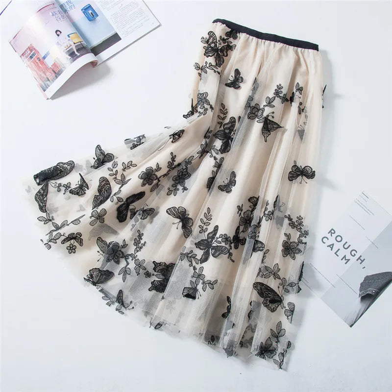 Skirt Women Vintage Butterfly Embroidery Elastic High Waist A-Line MesSPECIFICATIONSBrand Name: GLINDADAMaterial: POLYESTERMaterial: MeshMaterial: VoileStyle: Chinese StyleElasticity: Slight StrechOrigin: Mainland ChinaCN: GuangdongSeaDMEwomenstorenull