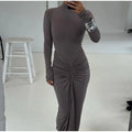 Elegant Sexy Long Dress Women Slim Round Neck Long Sleeves Fold Robe FSPECIFICATIONSWaistline: empireSupport: Wholesale &amp; Dropshipping27/300: 7/60Sleeve Style: regularSleeve Length(cm): FullBrand Name: hfwomenfzCraft of Weaving: TADMEwomenstorenull