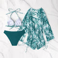 Swimwear- Bikini Set Size Swimsuit Women Long Sleeve Cover Up Print