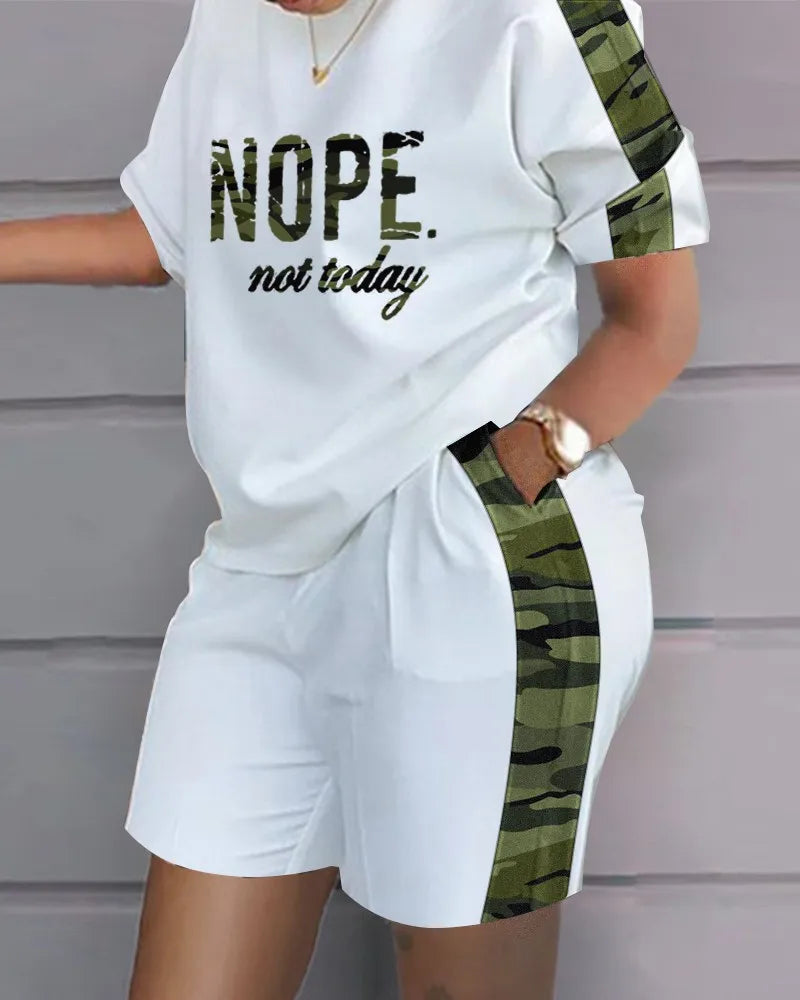 Women's T-shirt+Hot Pants Two Piece Set Fashion Casual Printing Quick