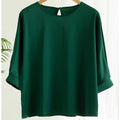 Blouse- Silk Half-Sleeve Tops Basic Solid Women Shirt Casual O-neck