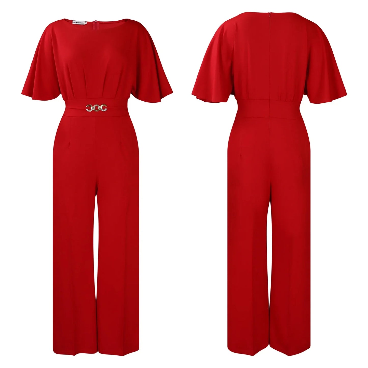 Jumpsuits Women Elegant Luxury O Neck Short Sleeve Belt Waisted StraigSPECIFICATIONSBrand Name: NoEnName_NullStyle: Office LadyAge: MIDDLE AGEOrigin: Mainland ChinaCN: GuangdongSeason: All seasonMaterial: POLYESTERDecoration: sashesFabDMEwomenstorenull