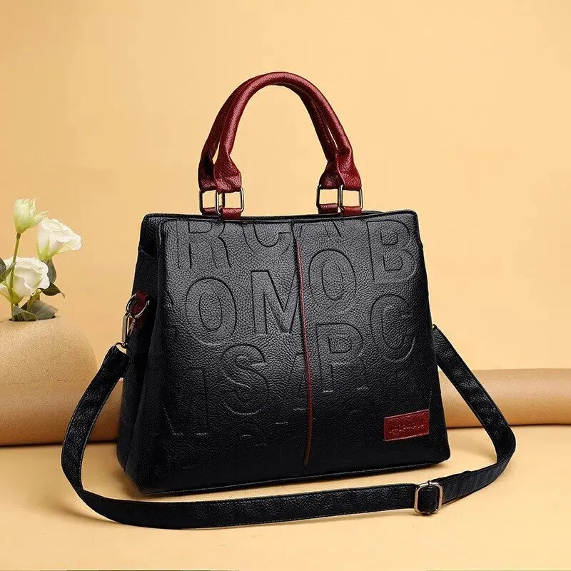 Handbag- Fashion Solid Color Shoulder Large Capacity Soft Leather