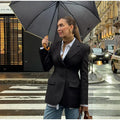 Elegant women's black suit jacket, slim lapel single button long sleeve blazer.