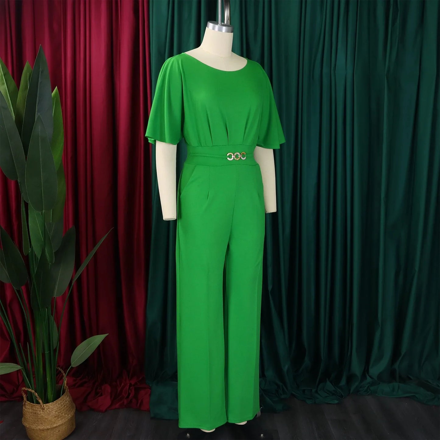 Jumpsuits Women Elegant Luxury O Neck Short Sleeve Belt Waisted StraigSPECIFICATIONSBrand Name: NoEnName_NullStyle: Office LadyAge: MIDDLE AGEOrigin: Mainland ChinaCN: GuangdongSeason: All seasonMaterial: POLYESTERDecoration: sashesFabDMEwomenstorenull