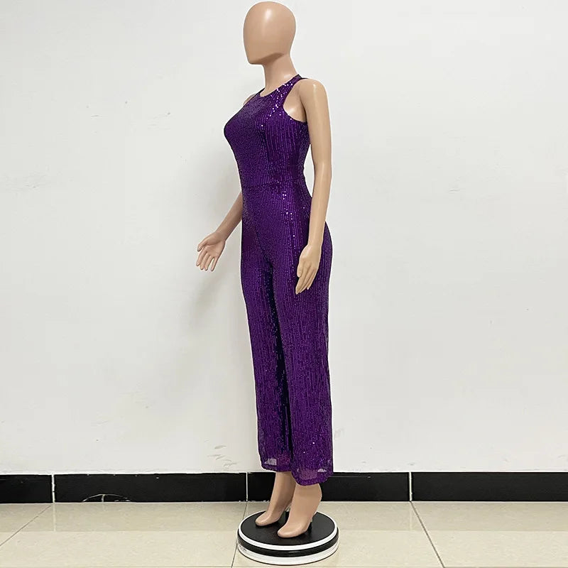 Sleeveless Sequined Jumpsuit Round Neck Slim Fit High Waist Sexy SprinSPECIFICATIONSBrand Name: mandylandyStyle: StreetwearAge: MIDDLE AGEOrigin: Mainland ChinaCN: GuangdongSeason: SummerMaterial: POLYESTERDecoration: SequinedFabric TyDMEwomenstorenull