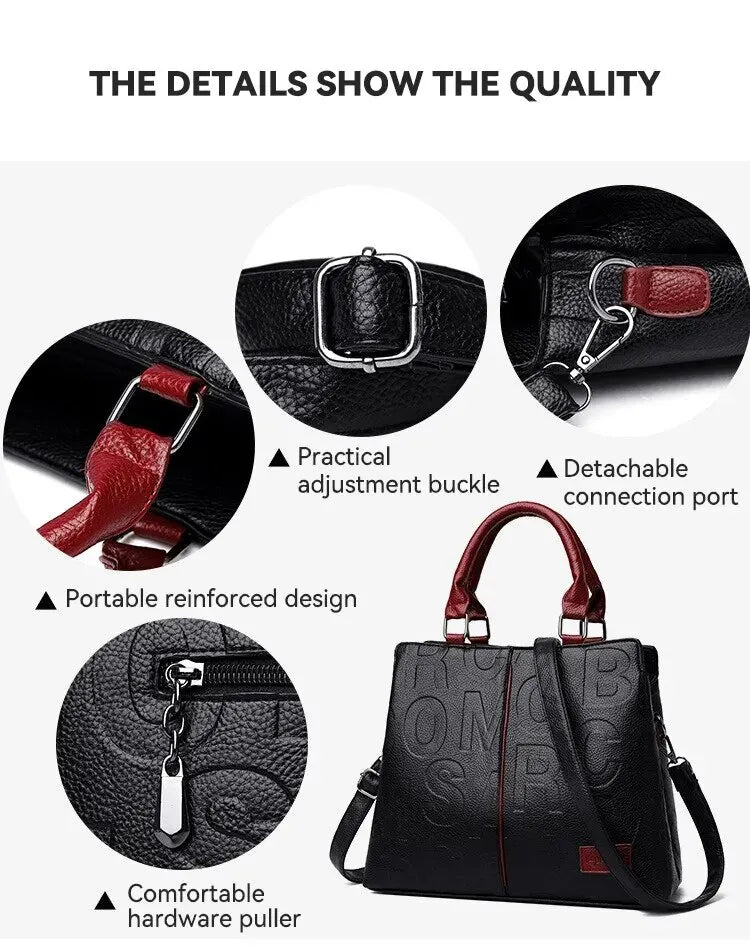 Handbag- Fashion Solid Color Shoulder Large Capacity Soft Leather