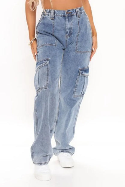 Cargo Pants- High Waist Multi Pocket Cargo Jeans Fashion Loose Denim