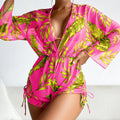 Swimwear- Bikini Set Size Swimsuit Women Long Sleeve Cover Up Print