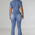 Jeans Jumpsuit Sexy Women Turn Down Collar Elegant Denim Casual Romper