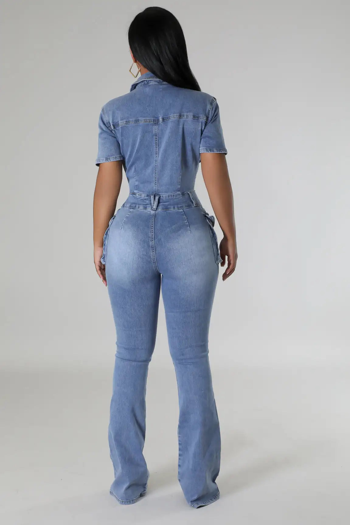 Jeans Jumpsuit Sexy Women Turn Down Collar Elegant Denim Casual Romper