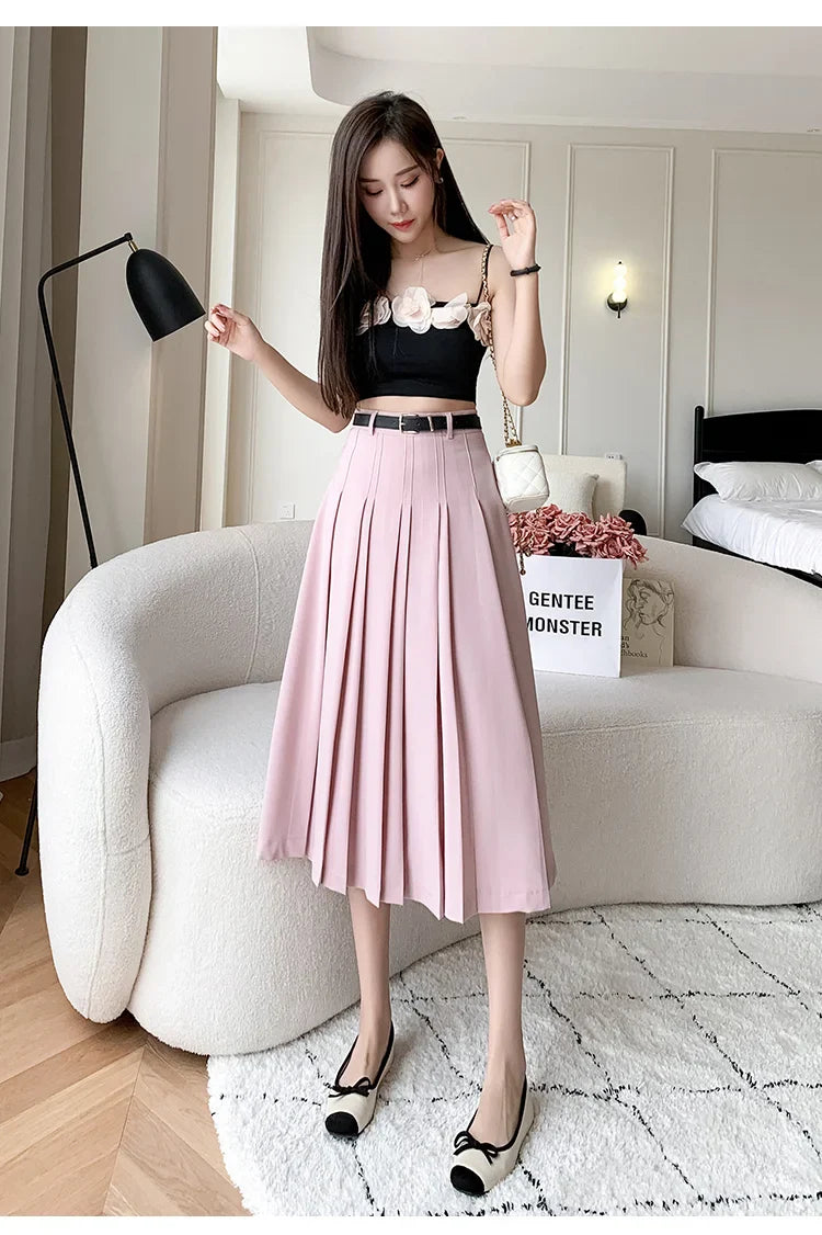 High Waist Midi Pleated Skirts Women's Fashion A-line Casual Suit SkirSPECIFICATIONSBrand Name: YUAZHOQIMaterial: POLYESTERStyle: CasualElasticity: Non StrechOrigin: Mainland ChinaCN: GuangdongSeason: Spring/SummerFabric Type: BroadcloDMEwomenstorenull