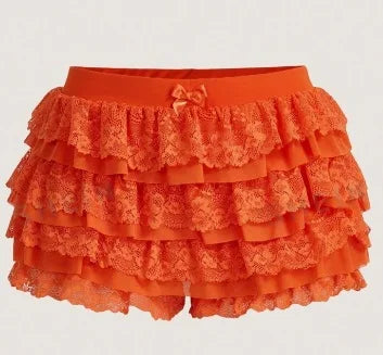 Women's Sweet Bow Lace Ruffles Shorts  Aesthetic Elastic Waist Short PSPECIFICATIONSBrand Name: hiriginDecoration: BOWDecoration: RUFFLESDecoration: TierredFabric Type: BroadclothHign-concerned Chemical: NonePant Style: regularPattern DMEwomenstorenull